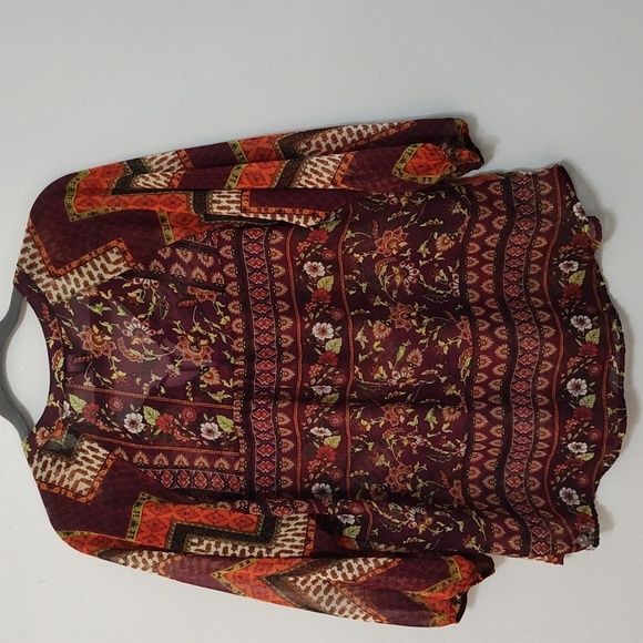 New Directions Peasant Blouse Size L Bohemian Mixed Print Fall Winter Casual - Picture 2 of 12
